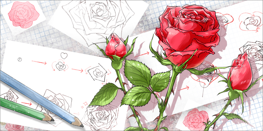 Free: Rose Flower Design Rose Flower Corner Design Png The - Red Roses  Simple Drawing - nohat.cc