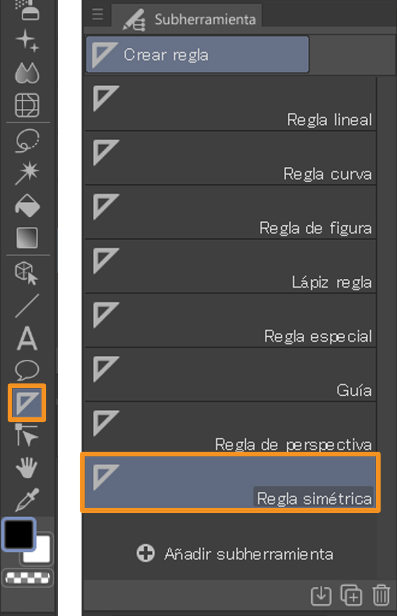 regla simétrica clip studio paint caja de herramientas