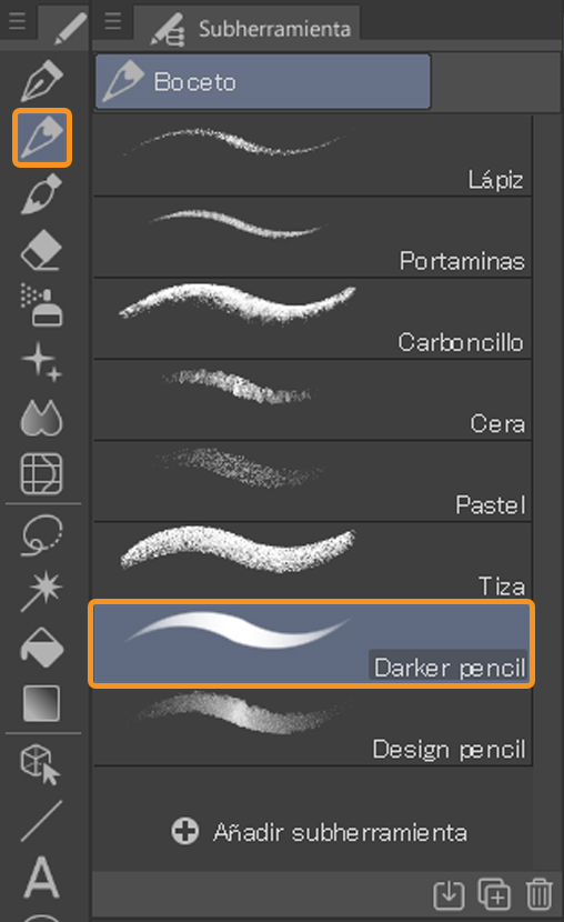 clip studio paint subherramientas herramienta lápiz lápiz más oscuro