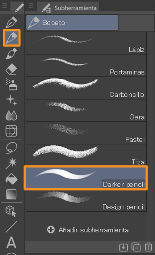clip studio paint subherramientas herramienta lápiz lápiz más oscuro
