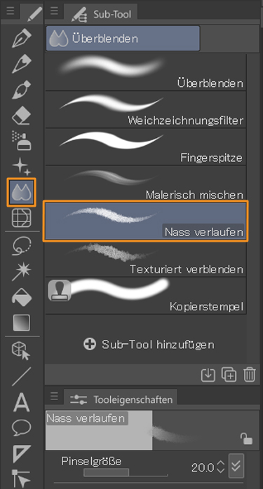 clip studio paint berblenden tool nass verlaufen