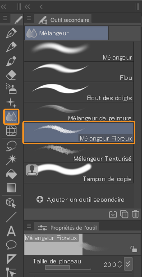 CLIP STUDIO PAINT Outil secondaire Outil de mélange Mélangeur Fibreux