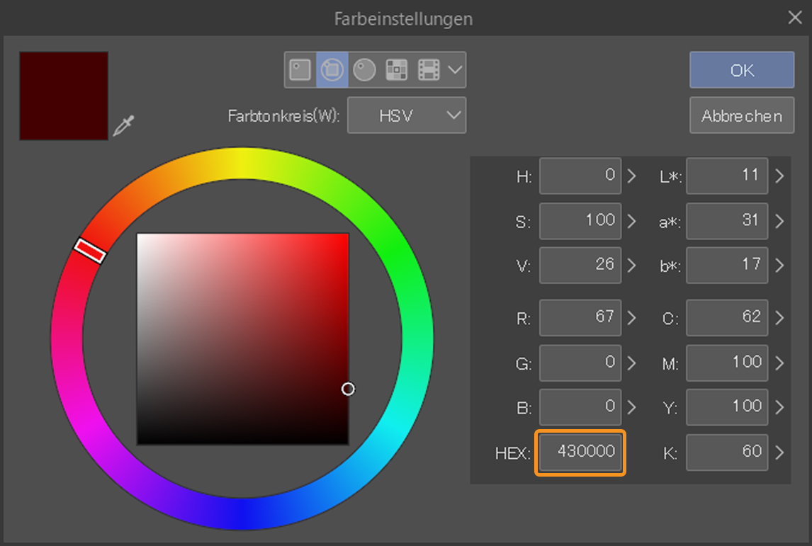 farbeinstellungen kreis hsv Farbe