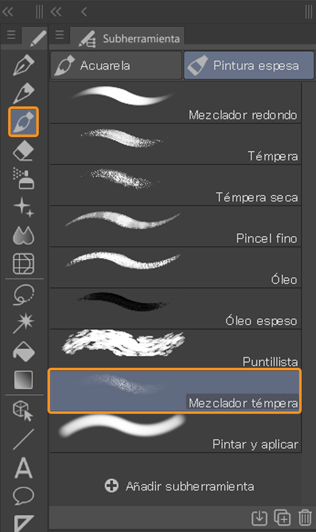 clip studio paint subherramientas herramienta pincel mezclador témpera