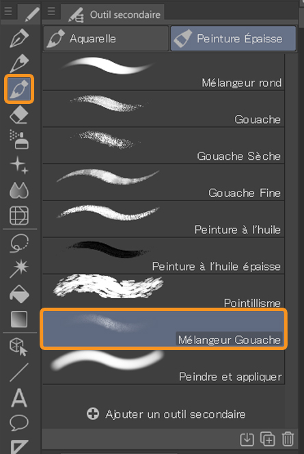 CLIP STUDIO PAINT Outil secondaire pinceau outil gouache mélangeur