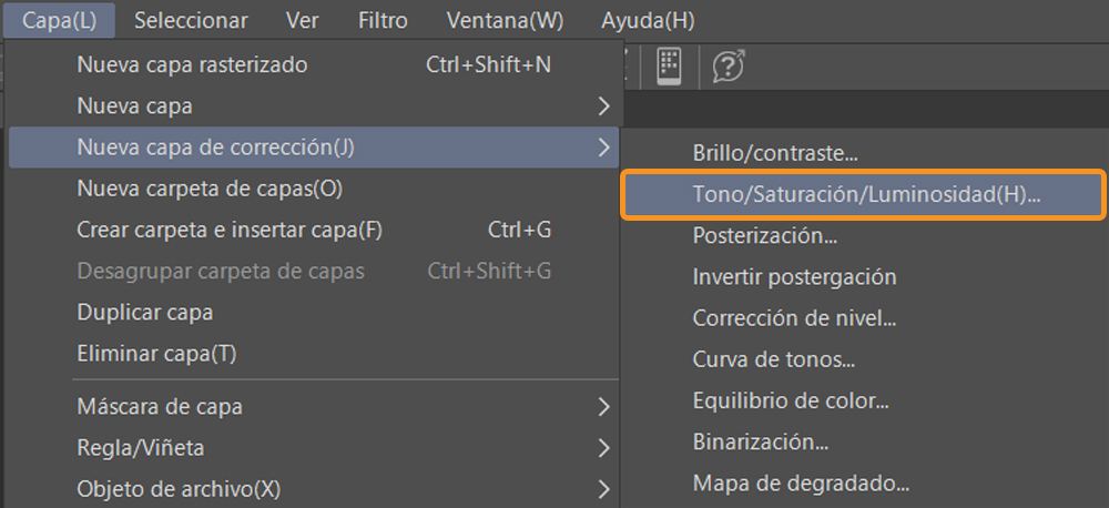 clip studio paint herramientas capas de corrección ajustes tonales